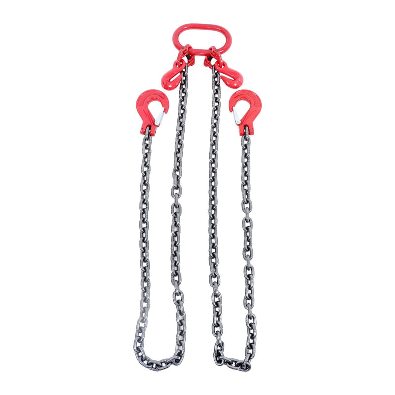 DURAFORCE 3/8inch 6ft Chain Sling Double Legs with Grab Hooks 11000 lbs Capacity G80 Red
