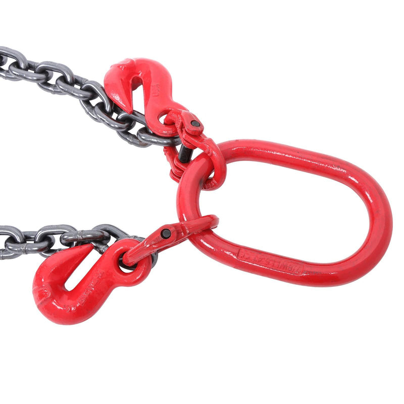 DURAFORCE 3/8inch 6ft Chain Sling Double Legs with Grab Hooks 11000 lbs Capacity G80 Red