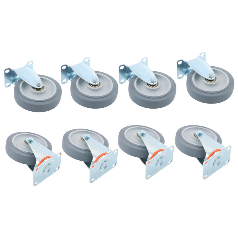 DURAFORCE 8 Pcs 5 In Grey Non-Braked Heavy Duty Swivel Caster Wheels (4 Fixed, 4 Rotating)