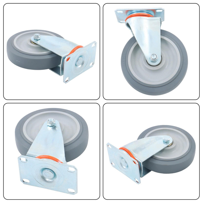 DURAFORCE 8 Pcs 5 In Grey Non-Braked Heavy Duty Swivel Caster Wheels (4 Fixed, 4 Rotating)