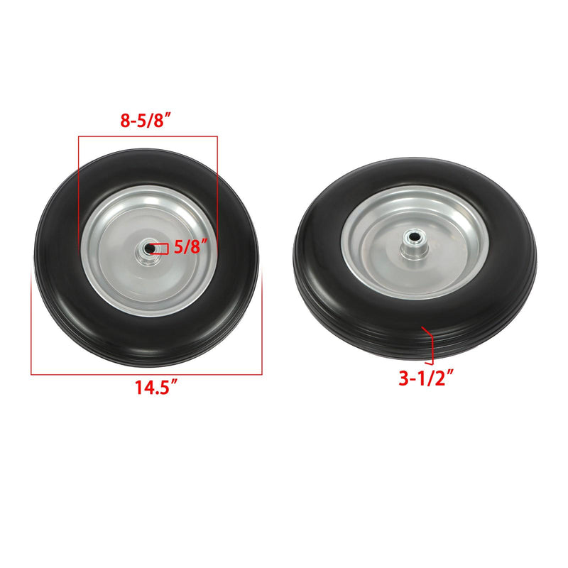 DURAFORCE 14.5x4-8 Wheelbarrow Tire & Wheel 5/8" Bearings Tire Assembly For Hand Cart 2Pcs