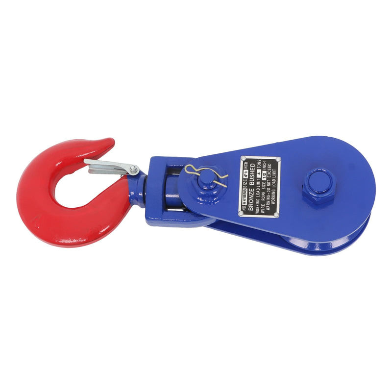 DURAFORCE 4.5" Single Sheave Pulley 4 Ton Snatch Block with Swivel Hook for 1/2" Wire Rope