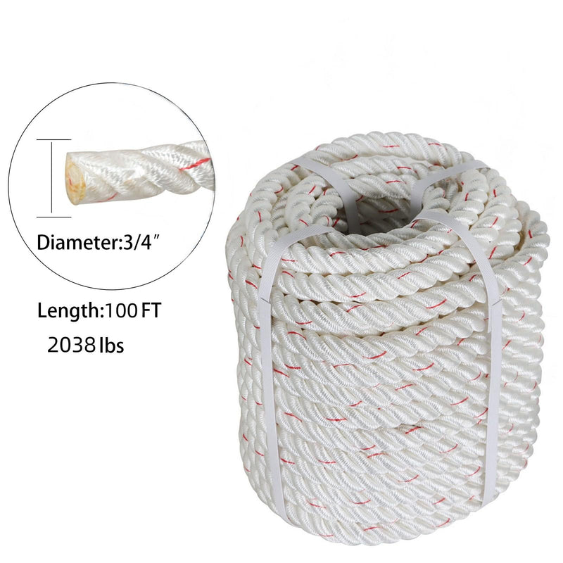 DURAFORCE 3/4" × 100' 2038Lbs Arborist Tree Rope Bull Rope Braided Polyester Rope