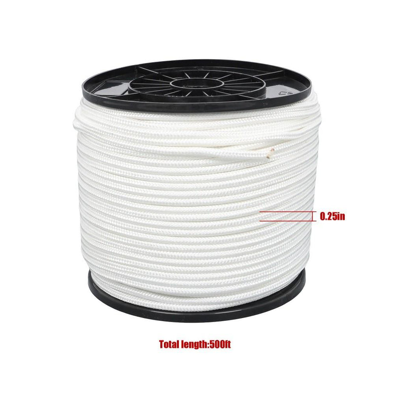 DURAFORCE 1/4 Inch Nylon Rope 500 Foot Spool 100% Nylon Solid Braid Rope Dyeable White