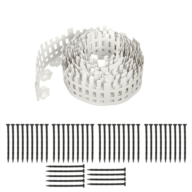 DURAFORCE 4.5'' x 50ft No-Dig White Plastic Landscape Edging With Anchoring Spikes Garden