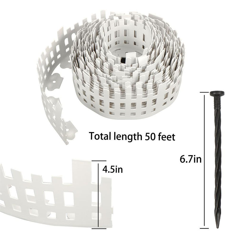 DURAFORCE 4.5'' x 50ft No-Dig White Plastic Landscape Edging With Anchoring Spikes Garden