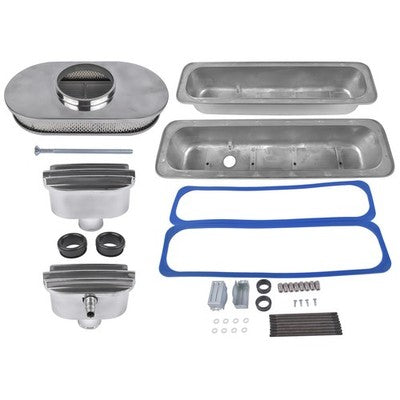 DURAFORCE Finned Tall Valve Covers w/ 15" Air Cleaner Breather for Chevy Small Block 400
