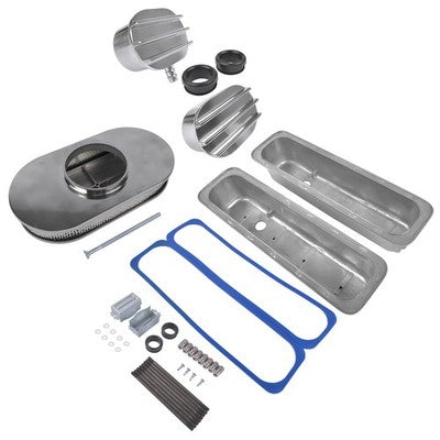 DURAFORCE Finned Tall Valve Covers w/ 15" Air Cleaner Breather for Chevy Small Block 400