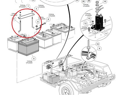 101090801 1013683 Battery Hold Down Plate and Rods for Club Car 36V 48V