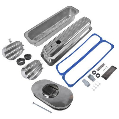 DURAFORCE Finned Tall Valve Covers w/ 15" Air Cleaner Breather for Chevy Small Block 400