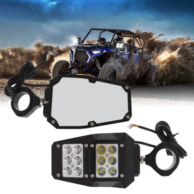 DURAFORCE For Polaris RZR 1.75"-2" Roll Cage Rear View Side Mirrors w/ LED Lights UTV