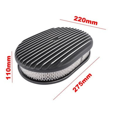 DURAFORCE 12" Oval Fully Finned Black Aluminum Air Cleaner For Classic Chevy Ford Mopar