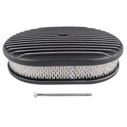 DURAFORCE 12" Oval Fully Finned Black Aluminum Air Cleaner For Classic Chevy Ford Mopar