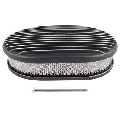 DURAFORCE 12" Oval Fully Finned Black Aluminum Air Cleaner For Classic Chevy Ford Mopar