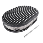DURAFORCE 12" Oval Fully Finned Black Aluminum Air Cleaner For Classic Chevy Ford Mopar