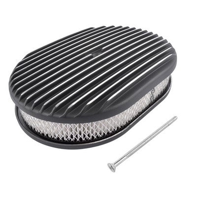 DURAFORCE 12" Oval Fully Finned Black Aluminum Air Cleaner For Classic Chevy Ford Mopar