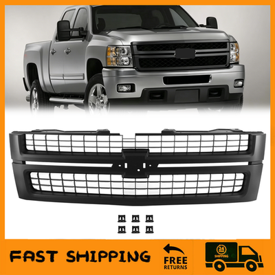 DURAFORCE Front Upper Grille Matte Black Fit Chevrolet Silverado 2500 3500 HD LT 2007-2010