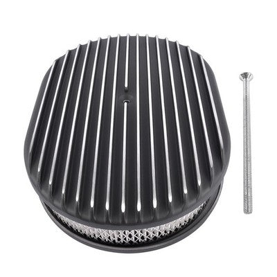 DURAFORCE 12" Oval Fully Finned Black Aluminum Air Cleaner For Classic Chevy Ford Mopar