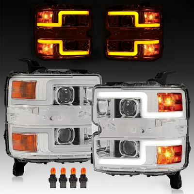 15-19 Chevy Silverado 2500HD 3500HD Sequential LED DRL Projector Headlights