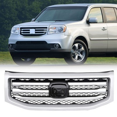 DURAFORCE Front Bumper Silver Grille Molding Surround Trim for Honda Pilot 2012-2015