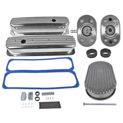 DURAFORCE Finned Tall Valve Covers w/ 15" Air Cleaner Breather for Chevy Small Block 400
