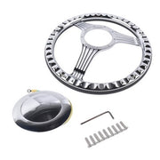 DURAFORCE 14" 9 Holes Banjo Style Steering Wheel Kit Black Leather Half Warp Chrome for GM