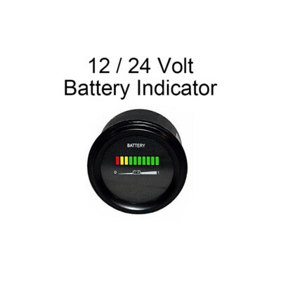 DURAFORCE 12V 24V Battery Indicator Charge Status Meter Tri Color LED Lights 2 Inch Round
