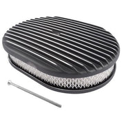 DURAFORCE 12" Oval Fully Finned Black Aluminum Air Cleaner For Classic Chevy Ford Mopar