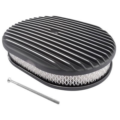 DURAFORCE 12" Oval Fully Finned Black Aluminum Air Cleaner For Classic Chevy Ford Mopar