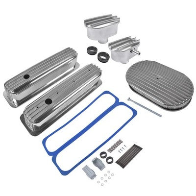 DURAFORCE Finned Tall Valve Covers w/ 15" Air Cleaner Breather for Chevy Small Block 400