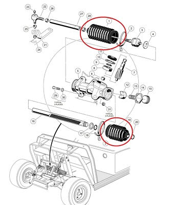 1013035 101880001 Steering Bellow for Club Car Long Short Driver Passenger