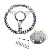 DURAFORCE 14" 9 Holes Banjo Style Steering Wheel Kit Black Leather Half Warp Chrome for GM