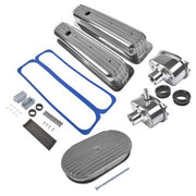 DURAFORCE Finned Tall Valve Covers w/ 15" Air Cleaner Breather for Chevy Small Block 400