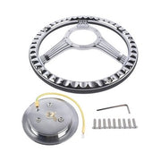 DURAFORCE 14" 9 Holes Banjo Style Steering Wheel Kit Black Leather Half Warp Chrome for GM
