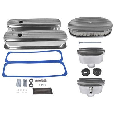 DURAFORCE Finned Tall Valve Covers w/ 15" Air Cleaner Breather for Chevy Small Block 400
