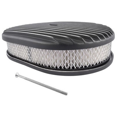 DURAFORCE 12" Oval Fully Finned Black Aluminum Air Cleaner For Classic Chevy Ford Mopar