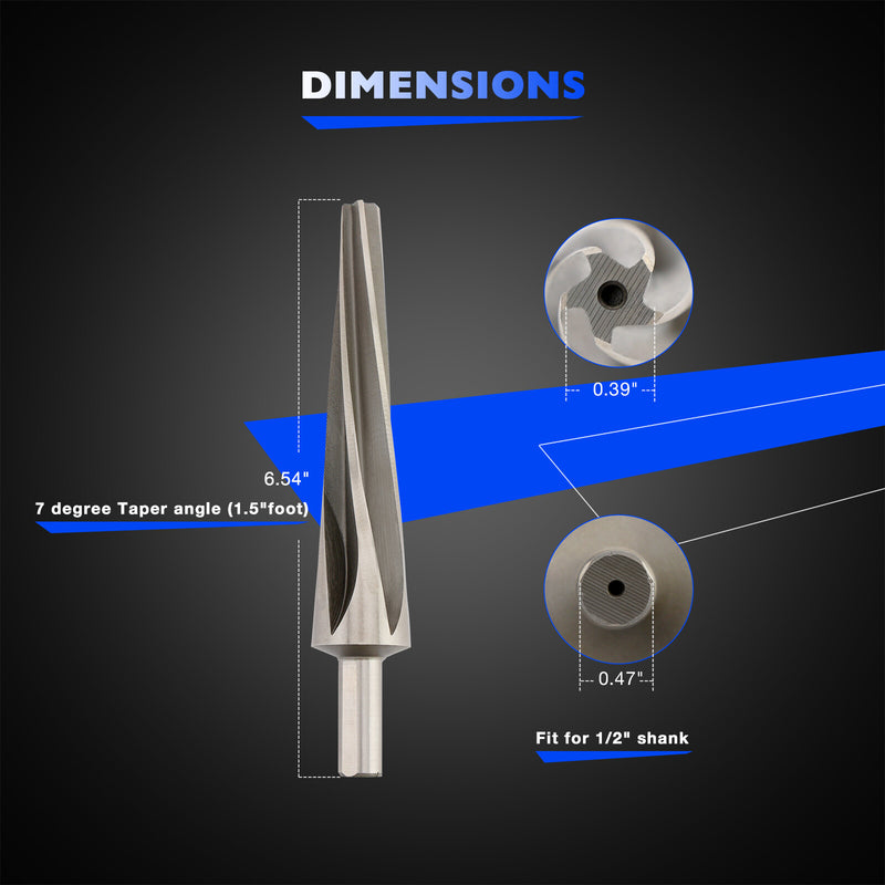 7 Degree Tapered Ball Joint Reamer for 1 1/2 Inches Per Foot