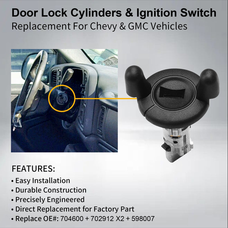 Front Door Lock Cylinder Ignition Switch For Chevy Tahoe Silverado GMC Sierra