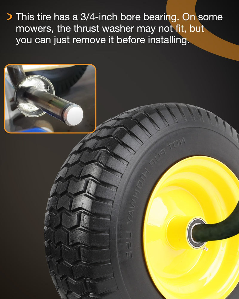 16x6.50x8 Front Flat Free Tire Wheel Set Bearings for Garden Tractor Mower 2x