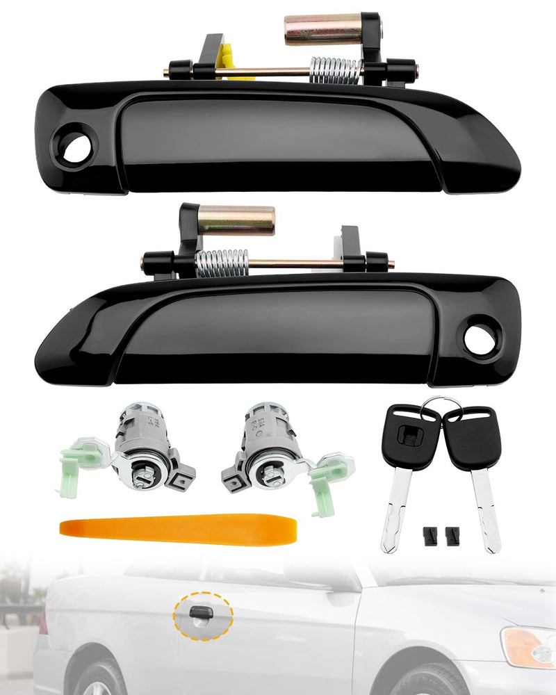 Front Exterior Door Handles Lock Cylinder Key for Honda Civic 2001-2005 2 Pack