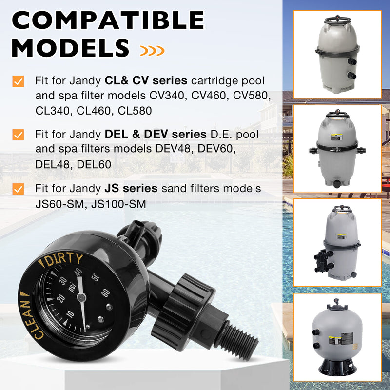 Air Pressure Gauge Release Valve 0-60PSI for Jandy CL CV DEL DEV JS Series