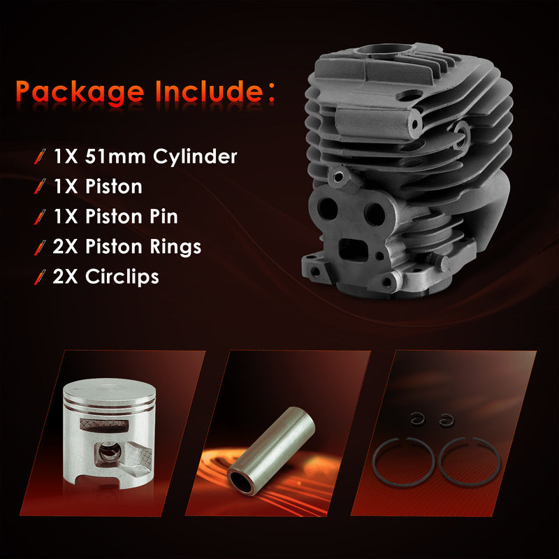 51mm Cylinder Piston Ring Kit For Husqvarna Power Cutter Saw K770 K760 Active II