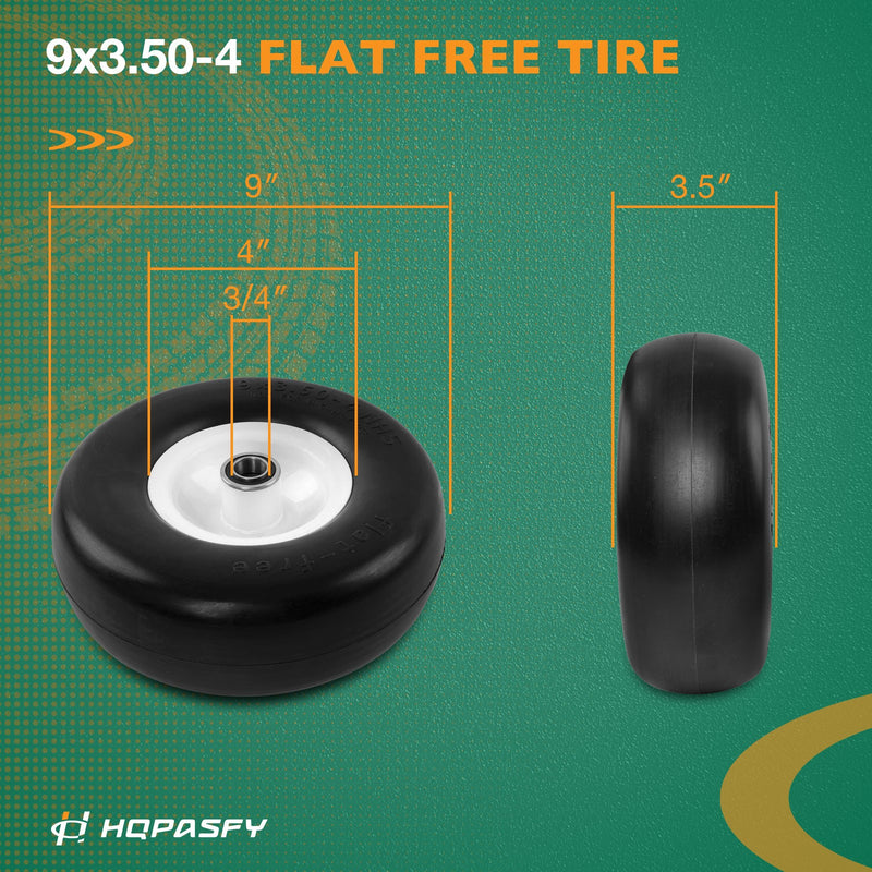 9x3.50-4 Front Flat Free Tire Wheel Set w/ Bearings for Zero Turn Mower 2x
