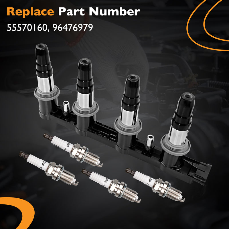 1.8L Ignition Coils and Spark Plugs for Chevy Cruze Sonic Aveo5 09-18 4 Pack