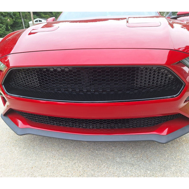 Front Upper Grille and Lower Mesh Grill Honeycomb Black for 2018-2022 Ford Mustang