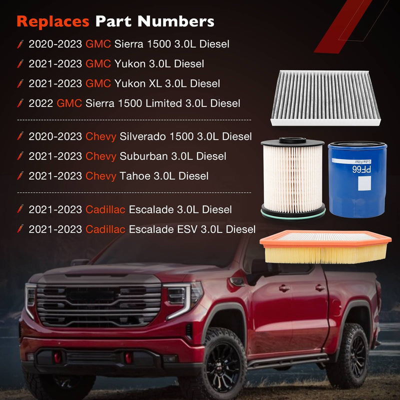 TP1015 3.0L Duramax Diesel Filter Kit for Chevy Silverado 1500 GMC Yukon 20 23