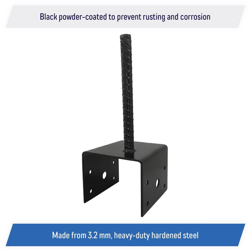 DURAFORCE U Shaped 6x6 Deck Post Concrete Anchor Spike Fence Base Black Powder Coated 2 Pack