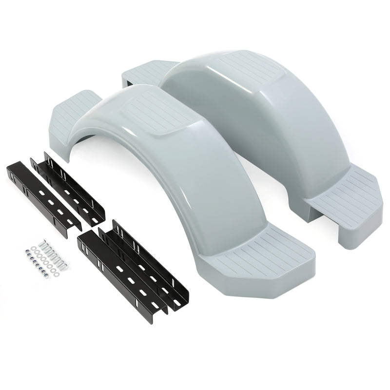 DURAFORCE Set of 2 Single Axle Trailer Fenders For 13" Wheels Tire Skirt Boat (Gray)