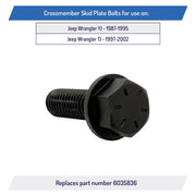 DURAFORCE 6035836 Crossmember Skid Plate Bolts for Jeep Wrangler YJ TJ 1987 to 2002 6 Pack