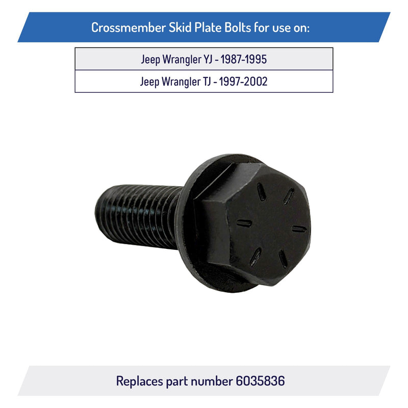 DURAFORCE 6035836 Crossmember Skid Plate Bolts for Jeep Wrangler YJ TJ 1987 to 2002 6 Pack
